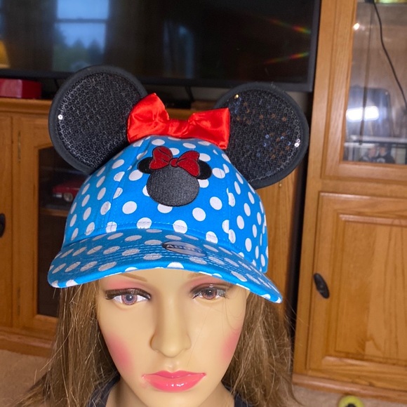 NWT Disney Minnie Mouse PARK Cap with Sequenced EARS! Blue/White Polka Dots💙❤️ - Picture 3 of 11
